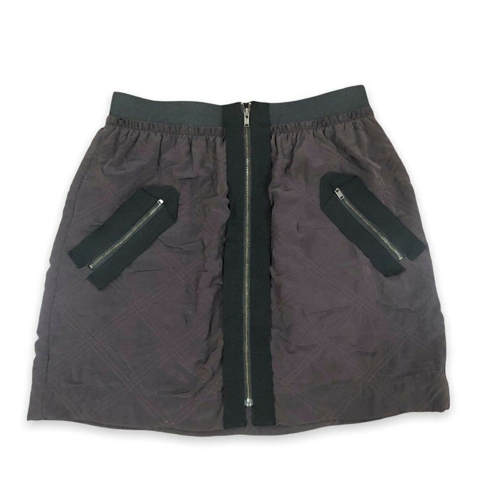 Leifnotes Anthropologie Size 2 Gray Quilted High Waist Zip Front Mini Skirt